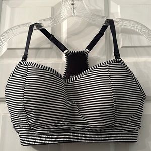 Motherhood maternity bra racer back size large black & white stripes, like new!